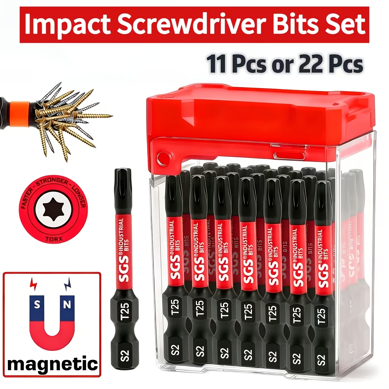 Power Tools In Automotive - 11/22-częściowy zestaw bitów magnetycznych Torx T25,